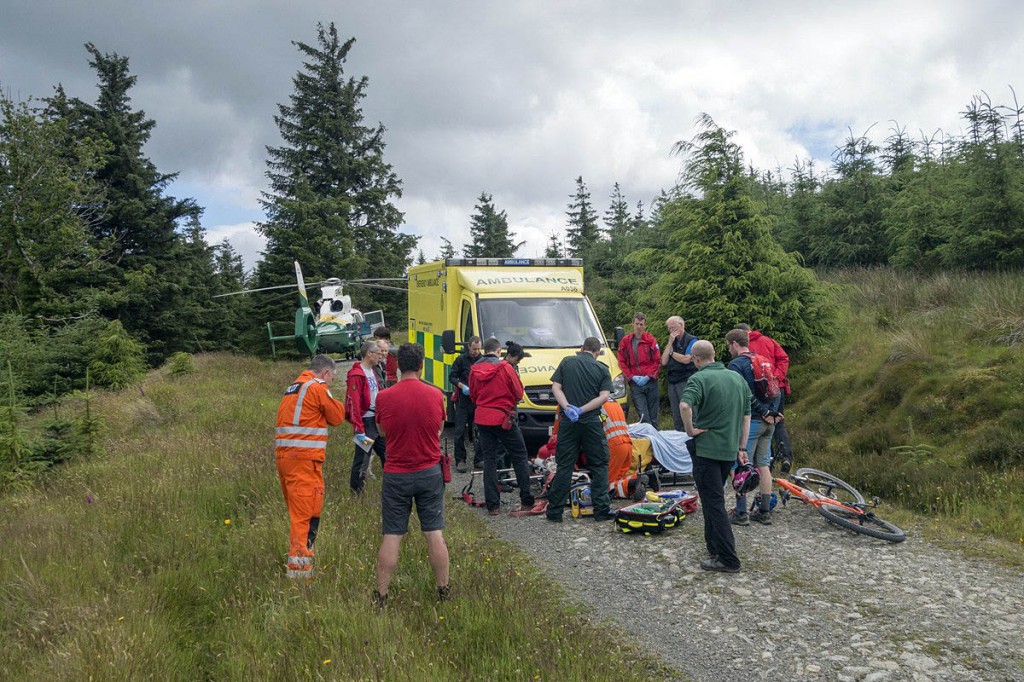 Rescuers at the scene of the crash in Whinlatter Forest. Photo: Keswick MRT