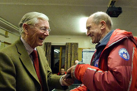 John Dunning presents Michael Sayer with his medal John Dunning presents Michael Sayer with his medal