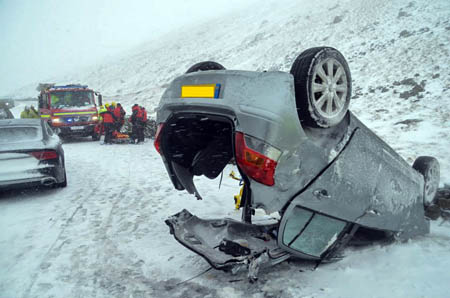 The overturned car on the Kirkstone Pass. Photo: Langdale Ambleside MRT
