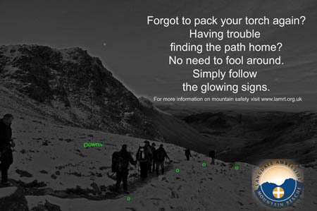 One of the posters produced by the Langdale and Ambleside MRT to publicise the new glow-signs
