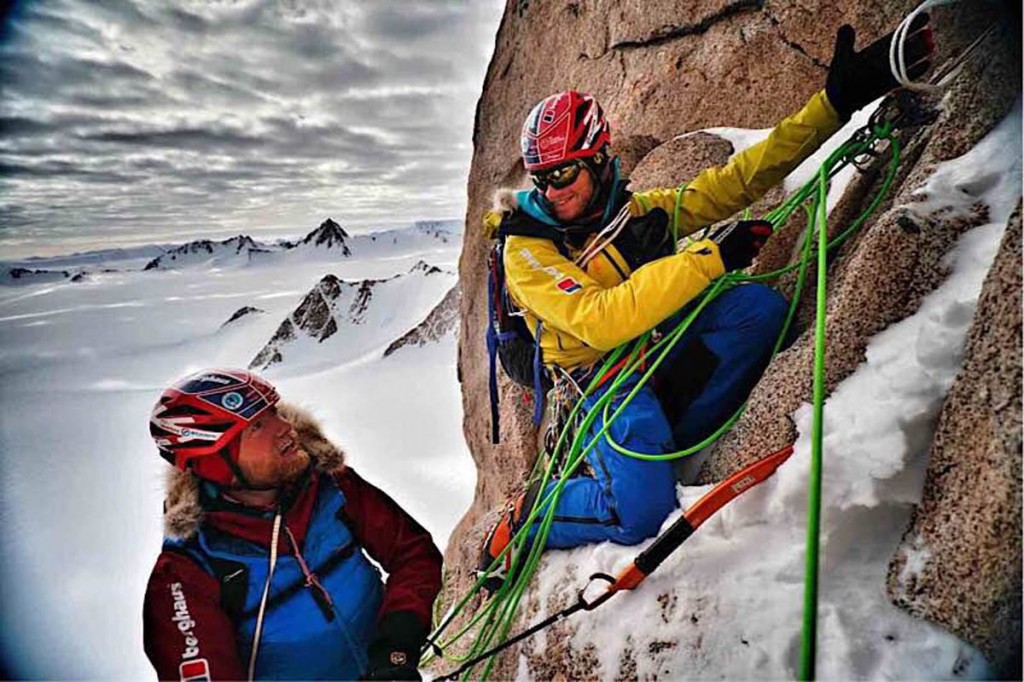 Jean Burgun and Leo Houlding climb towards the mountain's summit Jean Burgun and Leo Houlding climb towards the mountain's summit