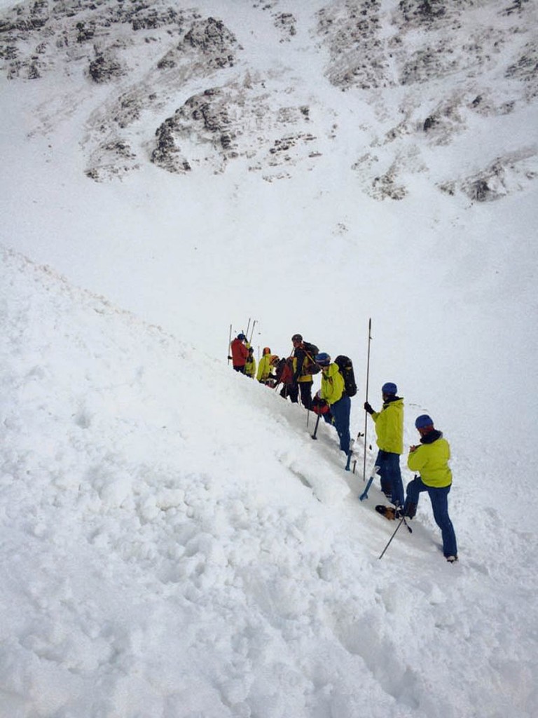 Rescuers probe avalanche debris on Creag Meagaidh during Wednesday's incident. Photo: Lochaber MRT Rescuers probe avalanche debris on Creag Meagaidh during Wednesday's incident. Photo: Lochaber MRT