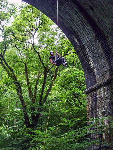 Abseiling from the bridge on the Monsal Trail Abseiling from the bridge on the Monsal Trail