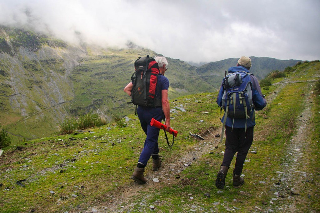 The sleuths head to the hill to survey Moelwyn Mawr North Ridge top. Photo: Myrddyn Phillips The sleuths head to the hill to survey Moelwyn Mawr North Ridge top. Photo: Myrddyn Phillips