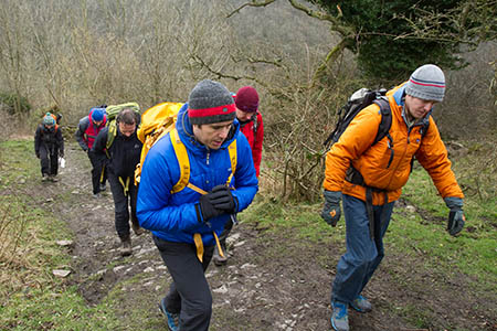 Bryn Williams, left, heads uphill with skills tutors Bryn Williams, left, heads uphill with skills tutors