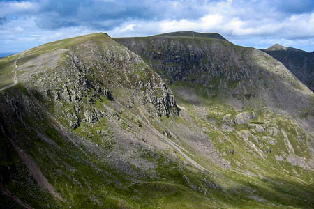 Rescuers used Nethermost Pike's east ridge (right) to reach the injured woman Rescuers used Nethermost Pike's east ridge (right) to reach the injured woman