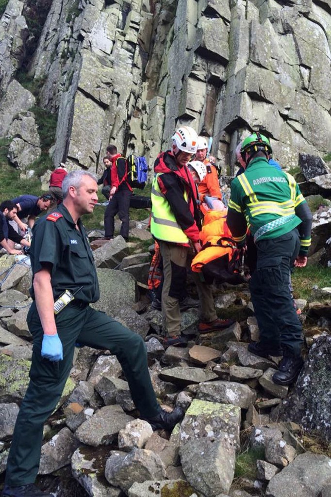 The injured climber had to be carried over broken ground. Photo: Northumberland NPMRT The injured climber had to be carried over broken ground. Photo: Northumberland NPMRT