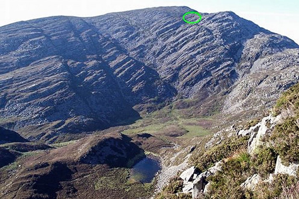 The exclusion zone, marked, near the summit of Rhinog Fawr