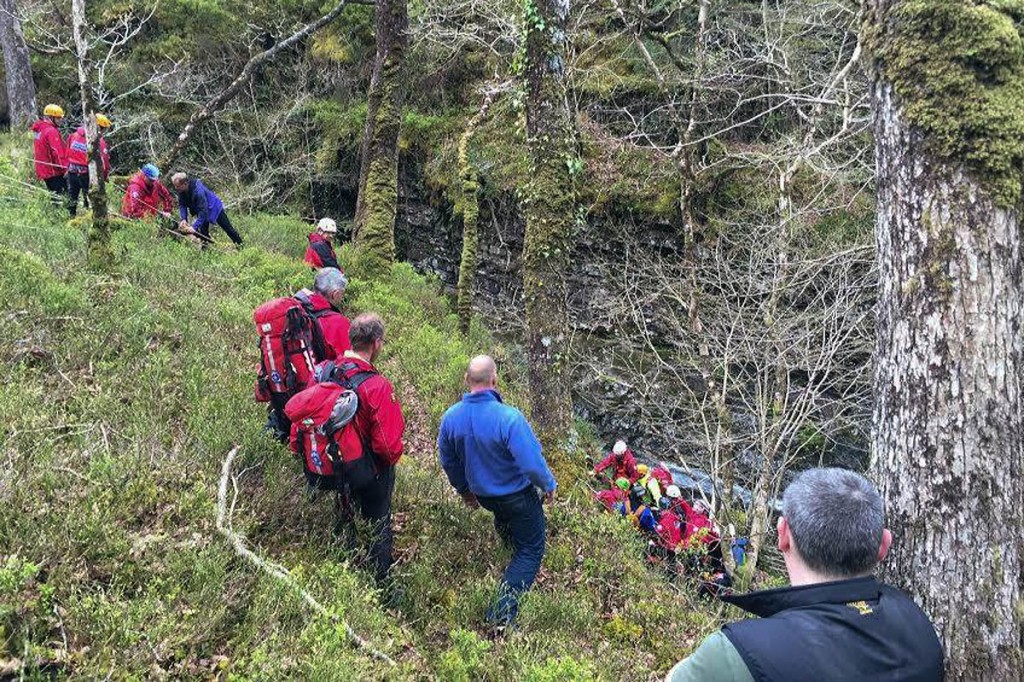 Rescuers at the scene in the Maentwrog gorge. Photo: Ogwen Valley MRO