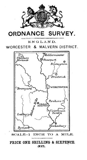 A one-inch map of Worcester and Malvern costing 8p