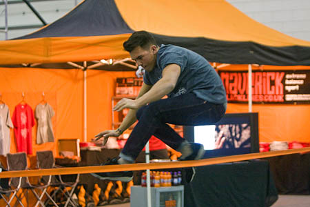 A slacklining demo at the Outdoors Show A slacklining demo at the Outdoors Show