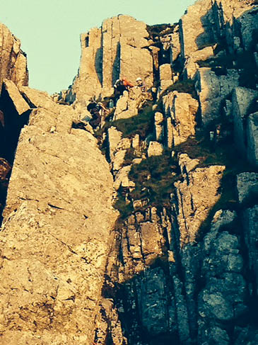 Rescuers reach the stranded walkers and dogs. Photo: Chris Lloyd/OVMRO Rescuers reach the stranded walkers and dogs. Photo: Chris Lloyd/OVMRO