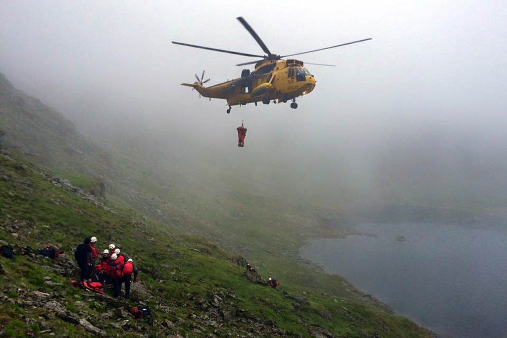 The RAF Sea King and mountain rescuers in action during the incident. Photo: Patterdale MRT The RAF Sea King and mountain rescuers in action during the incident. Photo: Patterdale MRT