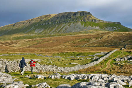 Walkers on the path from Brackenbottom to Pen-y-ghent summit