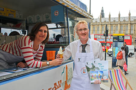 Benedict Southworth and Nicky Philpott turn ice-cream vendors for the day