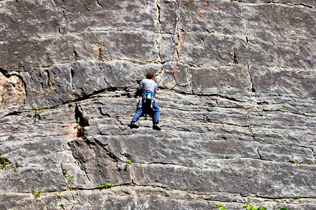 A climber on the Black Wall, Llanymynech. Photo: Dave Croker CC-BY-SA-2.0
