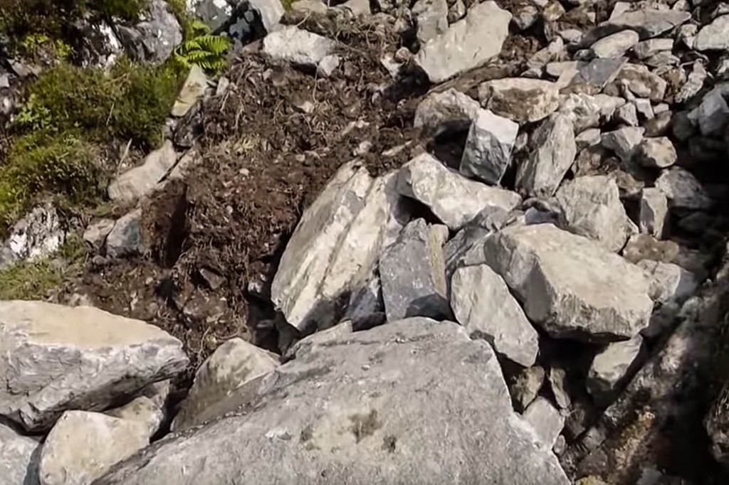 A still from Roger Wild's video showing a small part of the rockfall on the slopes of Meall Cubhann. Image: Roger Wild