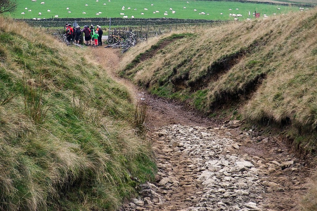 Resurfacing work on the Rushup Edge track was suspended after protests
