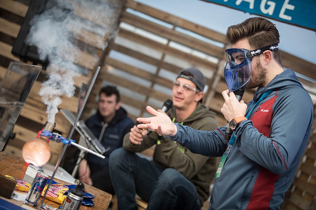 Huw James explains the science of adventure with the help of a jelly baby. Photo: Bob Smith/grough Huw James explains the science of adventure with the help of a jelly baby. Photo: Bob Smith/grough
