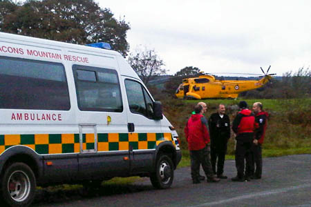 The Sea King from RMB Chivenor that was forced to make an emergency landing during the rescue near Pontneddfechan The Sea King from RMB Chivenor that was forced to make an emergency landing during the rescue near Pontneddfechan