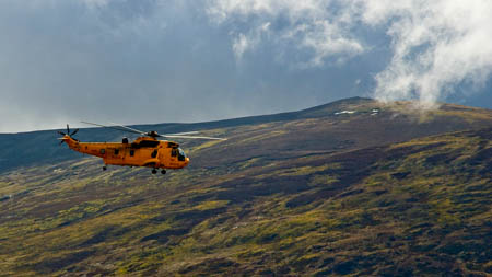 An RAF Sea King helicopter in the Ogwen Valley: Photo: erwlas CC-BY-2.0