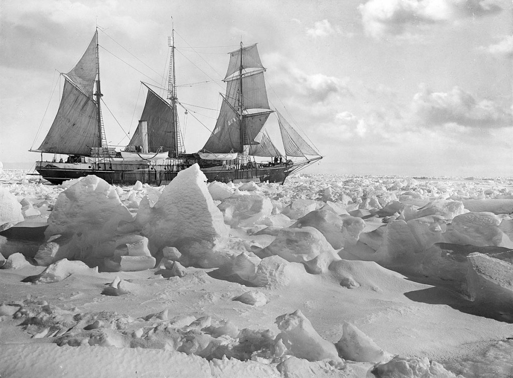 The expedition ship Endurance trapped in pack ice. Photo: Royal Geographical Society (with IBG)