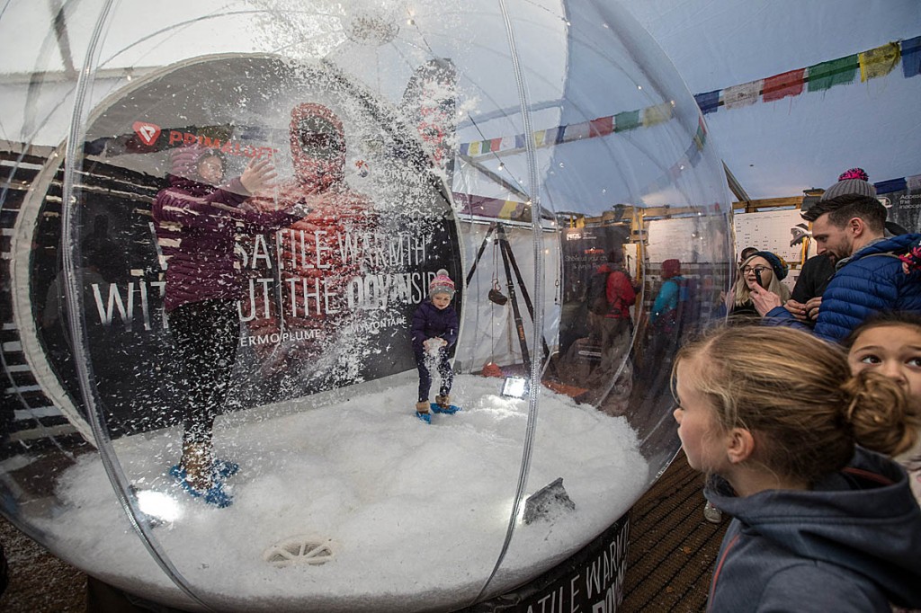 Playtime in the PrimaLoft snowglobe. Photo: Bob Smith/grough Playtime in the PrimaLoft snowglobe. Photo: Bob Smith/grough