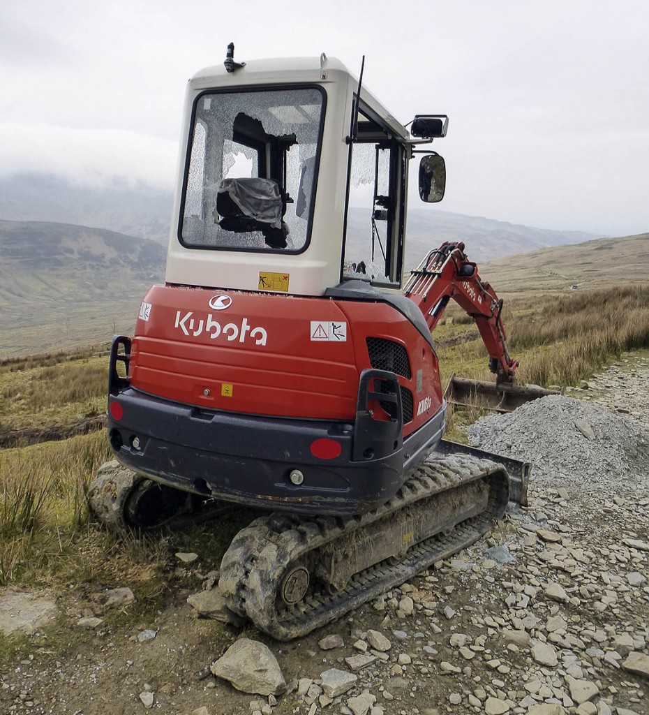 The vandalised mini-digger The vandalised mini-digger