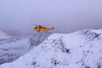 An RAF Sea King flew two of the walkers to hospital. Photo: Aberglaslyn MRT An RAF Sea King flew two of the walkers to hospital. Photo: Aberglaslyn MRT