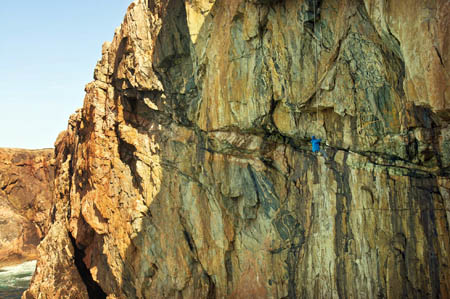 Climber Dave MacLeod checking out the route on Sròn Uladail. Photo: Richard Else
