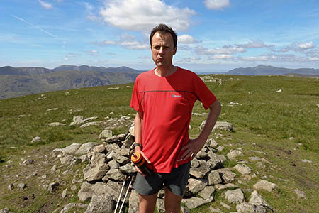 Steve Birkinshaw pauses briefly on a felltop during his Wainwright's attempt Steve Birkinshaw pauses briefly on a felltop during his Wainwright's attempt