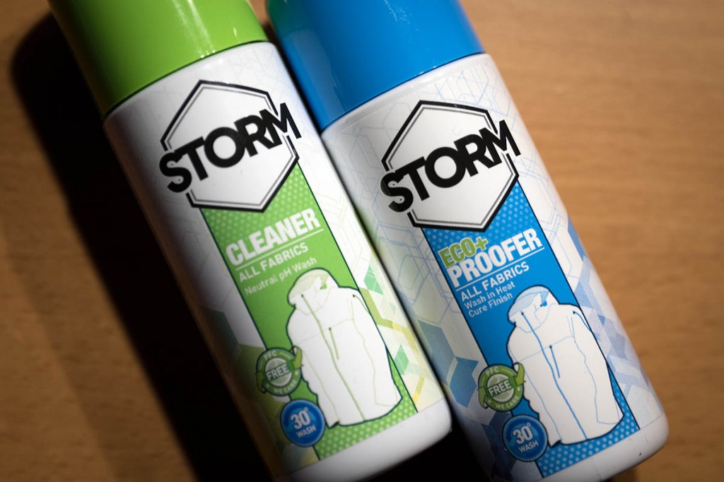 Specialist products such as these from Storm can be used to wash and re-proof garments Specialist products such as these from Storm can be used to wash and re-proof garments