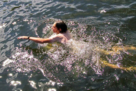 Stuart Walker takes a dip, dog-paddle style