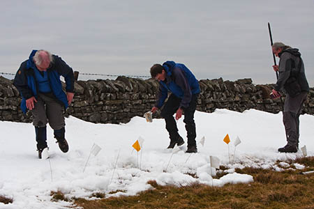 The hill sleuths determine the highest point of Thack Moor in wintry conditions