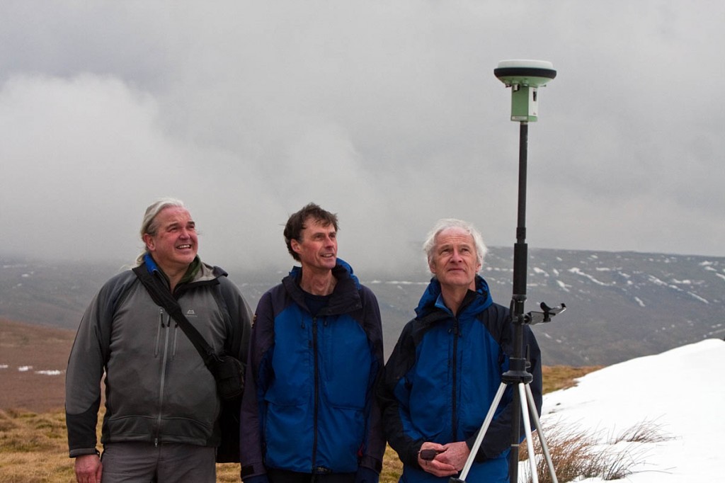 The hill sleuths watch data being gathered on a dull day in the North Pennines: from left, Myrddyn Phillips, Graham Jackson and John Barnard