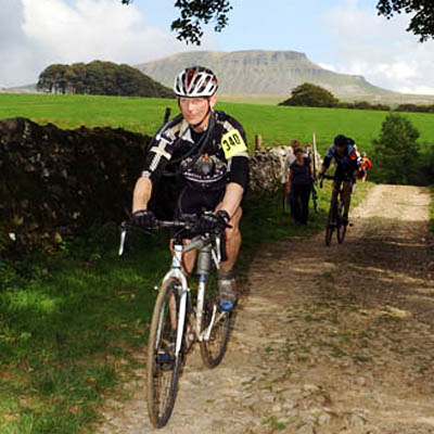 Riders descending from Pen-y-ghent in last year's race. Photo: Tony Fickes