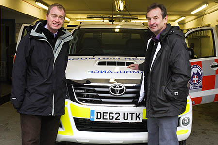 MP Tim Farron, left, and MEP Chris Davies visit the Kendal MRT headquarters MP Tim Farron, left, visits the Kendal MRT headquarters in his consituency