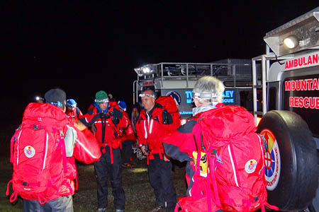 Tweed Valley MRT members found the missing woman. Photo: Dave Wright/Tweed Valley Mountain Rescue Team Tweed Valley MRT members found the missing woman. Photo: Dave Wright/Tweed Valley Mountain Rescue Team