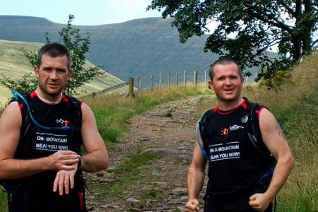 Darren and  Bryn prepare to set off for the final peak of their 2009 challenge, Pen y Fan