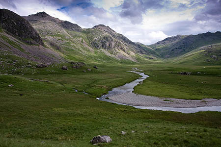 The walkers were near the top of the gorge in Upper Eskdale, centre right on the skyline