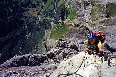 Via ferrata routes used fixed rungs and ropes for climbing Via ferrata routes used fixed rungs and ropes for climbing