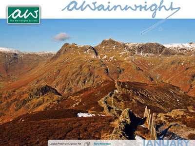 The January page from the calendar, showing Langdale Pikes