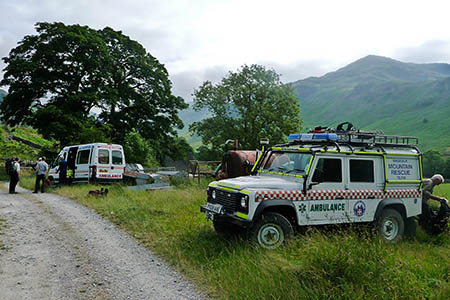 Mountain rescuers at the scene. Photo: Wasdale MRT Mountain rescuers at the scene. Photo: Wasdale MRT