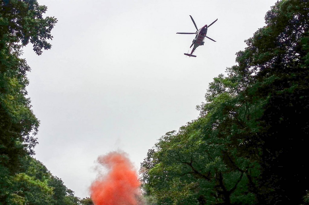 The Coastguard helicopter at the scene of the rescue. Photo: Western Beacons MSRT
