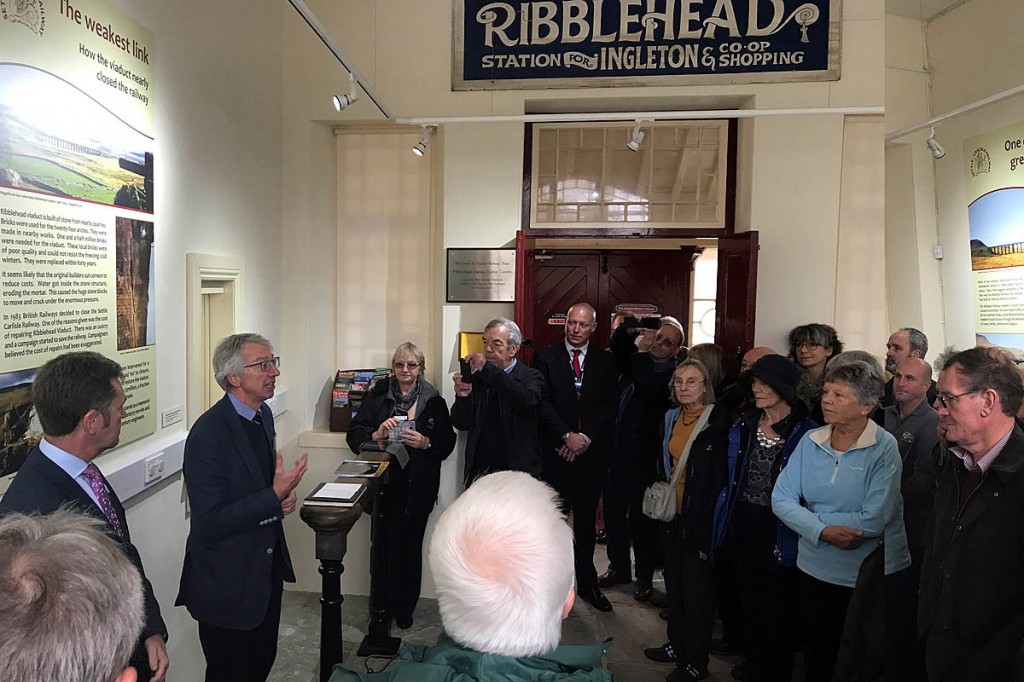 The gathering at the official reopening of the Ribblehead visitor centre